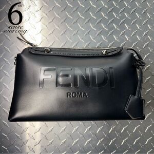 Fendi By The Way Embossed Logo Leather Boston Bag in Black